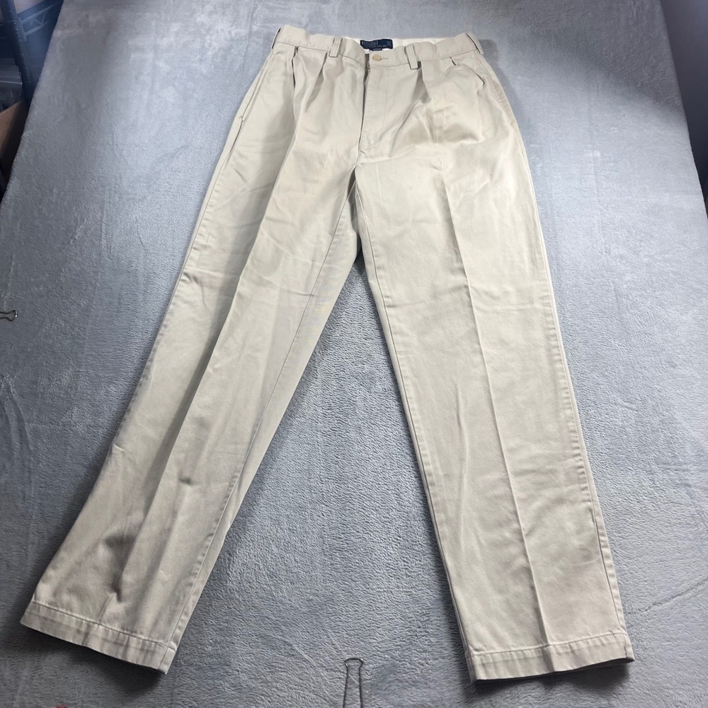 Polo Ralph Lauren Andrew Pant Mens 34x34 Tan Khaki Pleated Chino Trousers Cotton